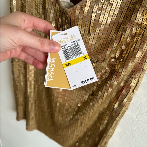 Michael Kors NWT Gold Sequin Mini Dress Open Back Size M - Picture 3 of 4